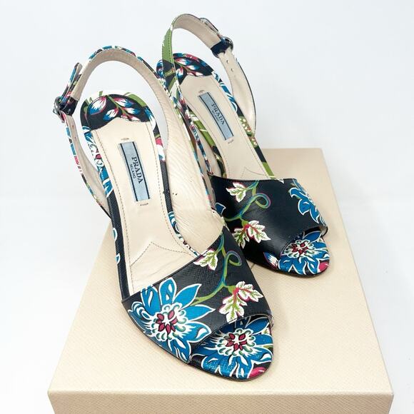 Prada Floral Leather Slingback Shoes - Picture 2 of 13